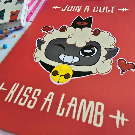 Cult of the Lamb Art Print - Join A Cult Kiss A Lamb