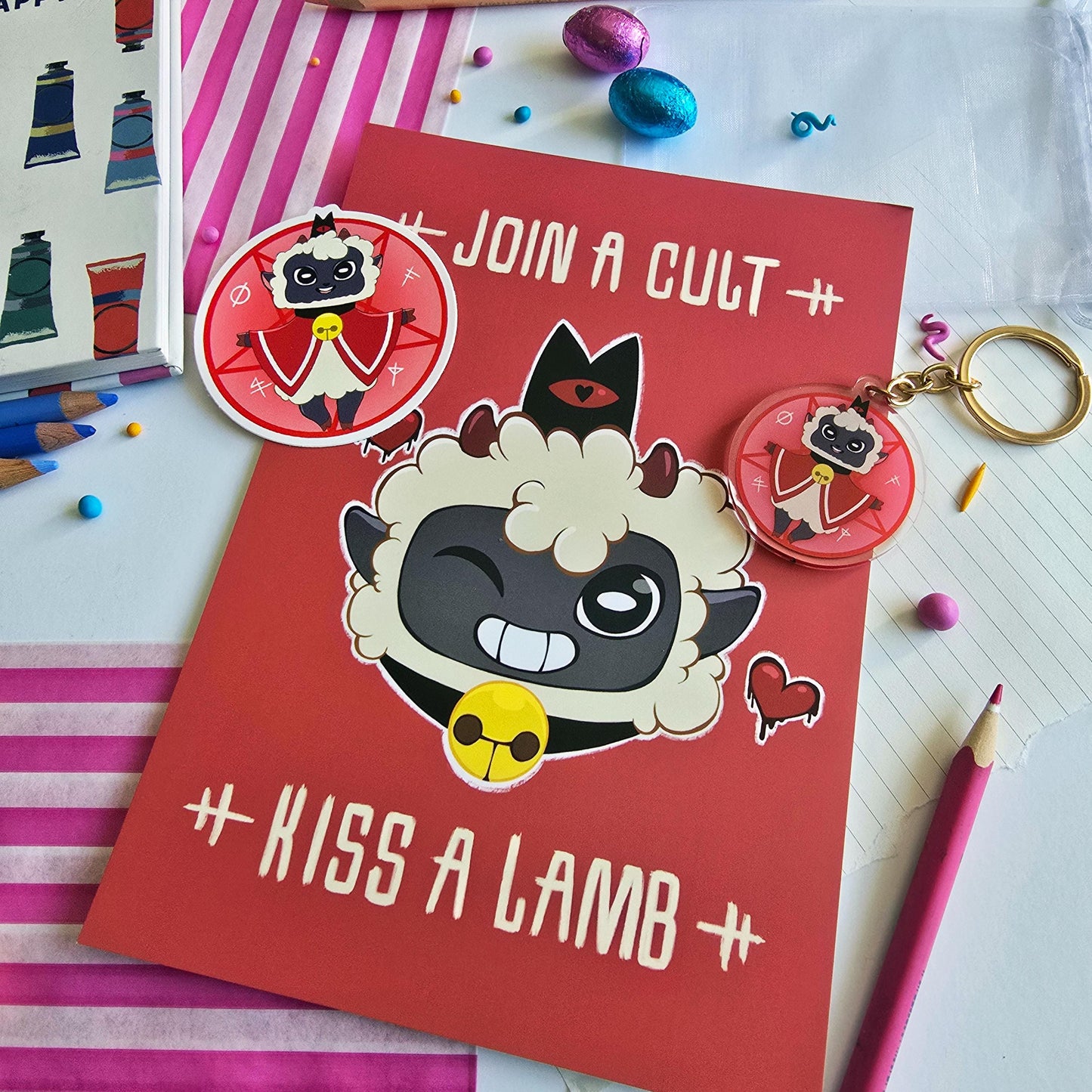 Cult of the Lamb Art Print - Join A Cult Kiss A Lamb