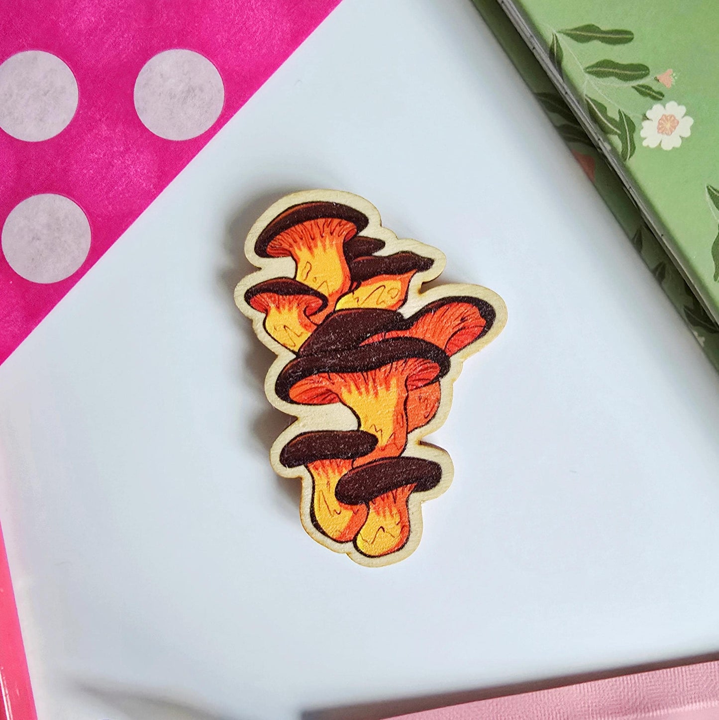 Jack-O-Lantern Mushroom Wooden Magnet