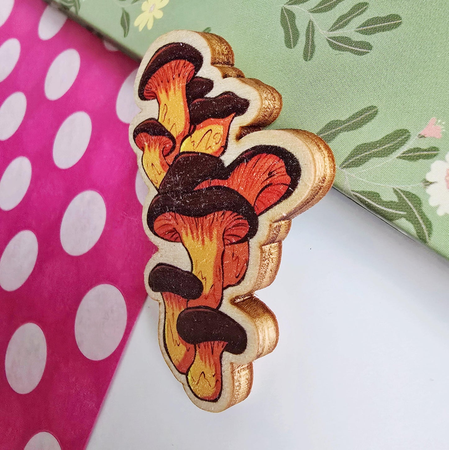 Jack-O-Lantern Mushroom Wooden Magnet