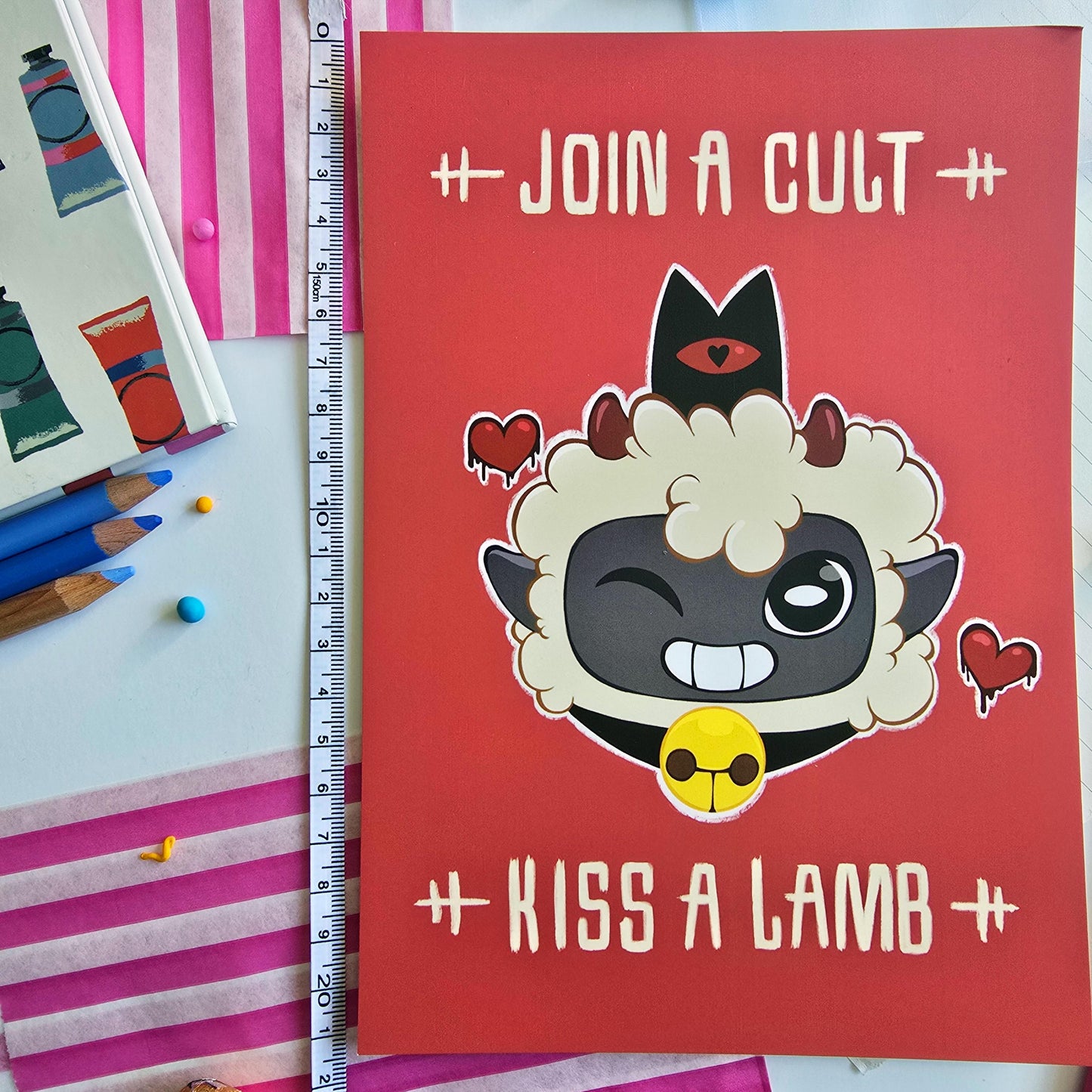 Cult of the Lamb Art Print - Join A Cult Kiss A Lamb