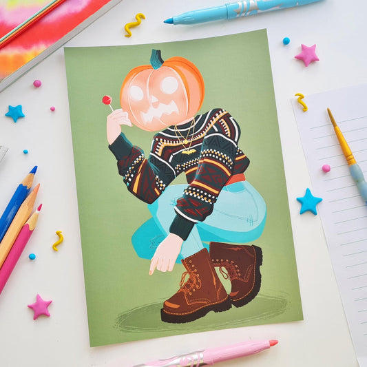 Pumpkin Head Girl Art Print