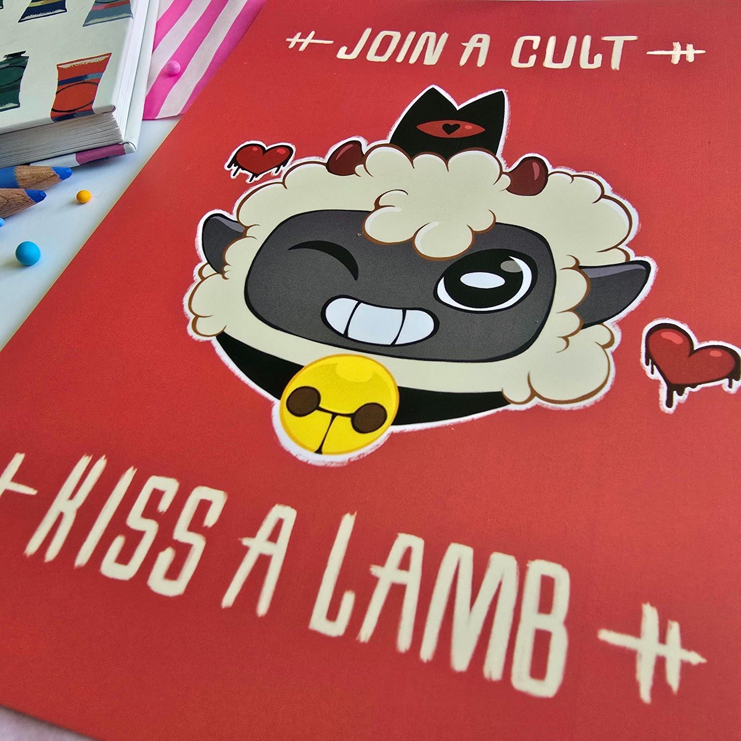 Cult of the Lamb Art Print - Join A Cult Kiss A Lamb