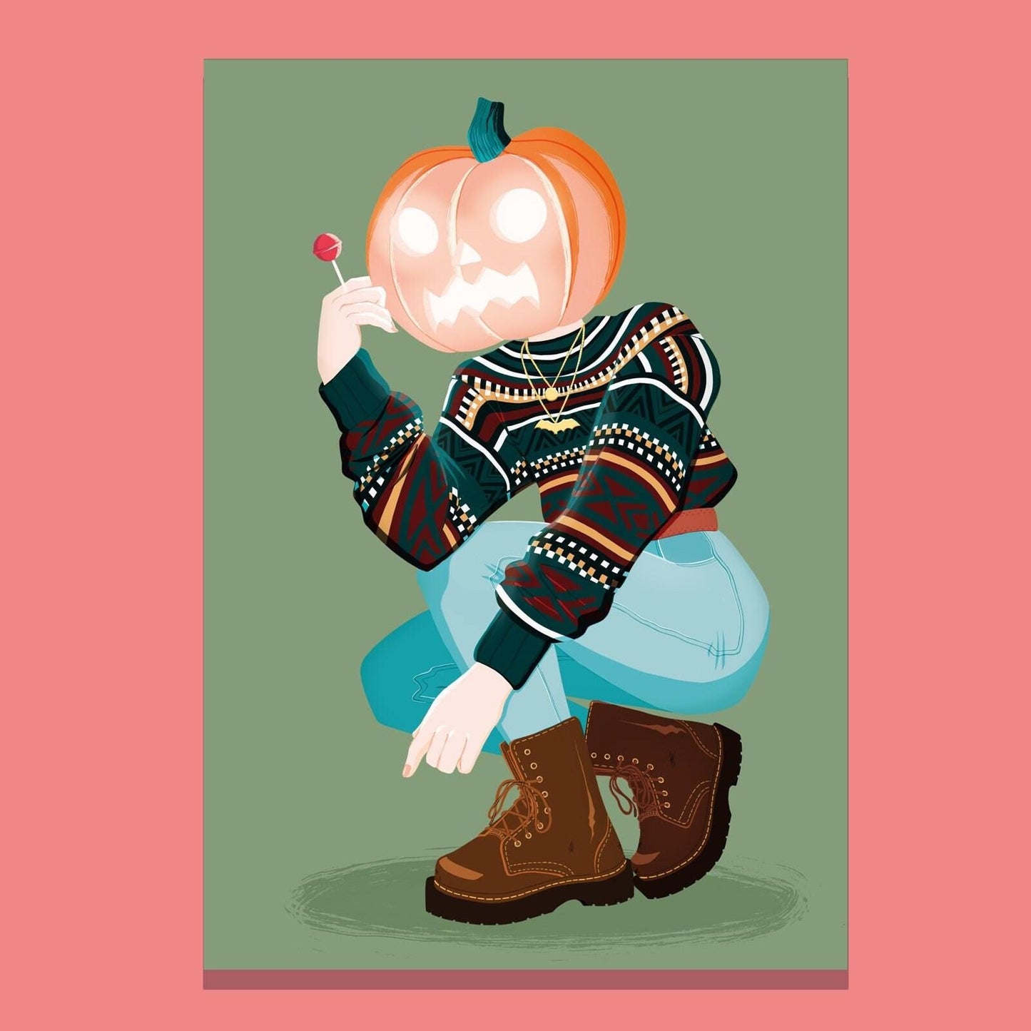 Pumpkin Head Girl Art Print