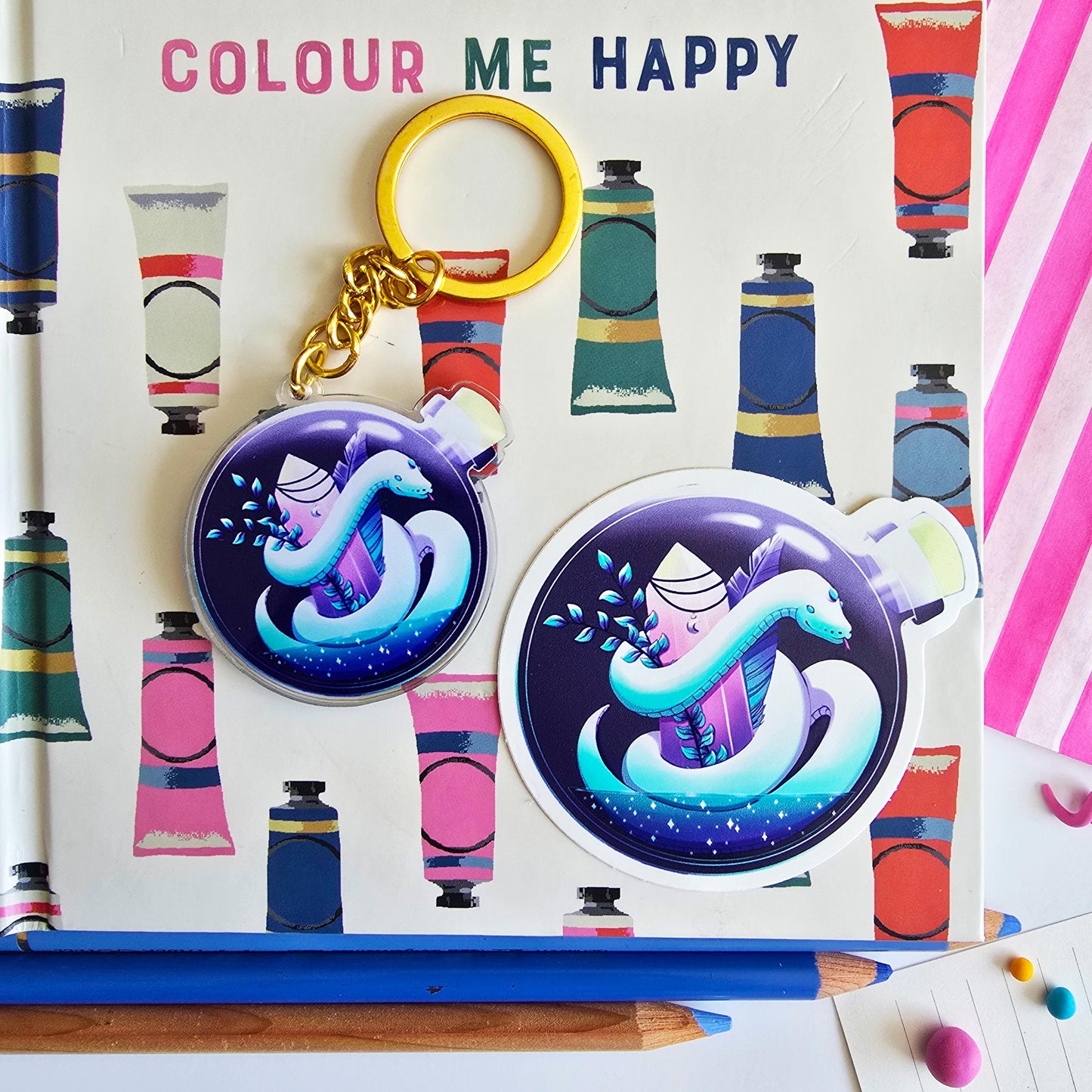 Magic Snake in a Bottle Keychain
