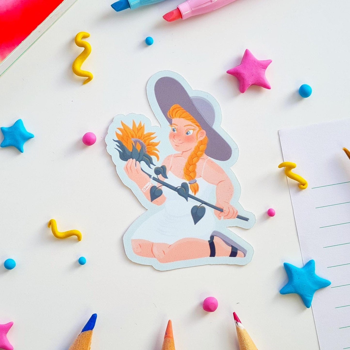 Summer Sunflower Girl Sticker