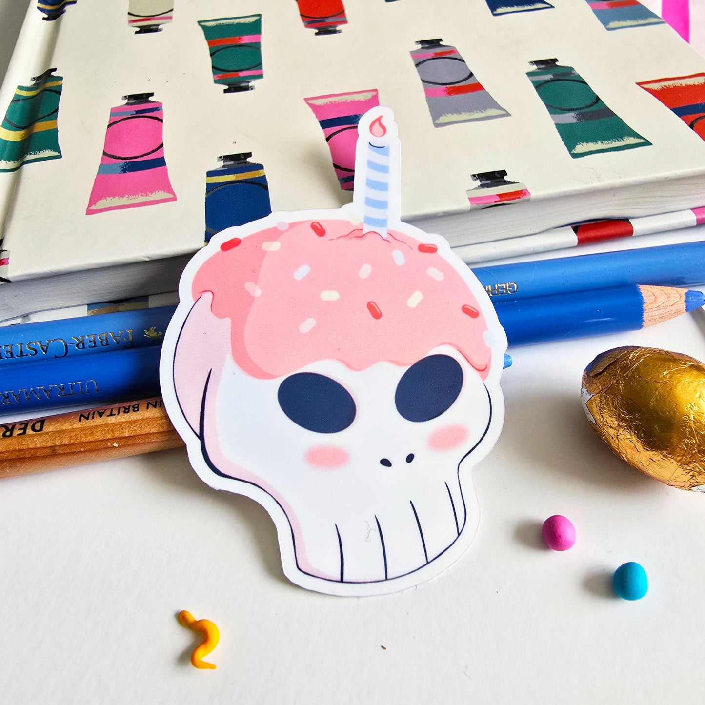 Pink Cupcake Skull Sticker