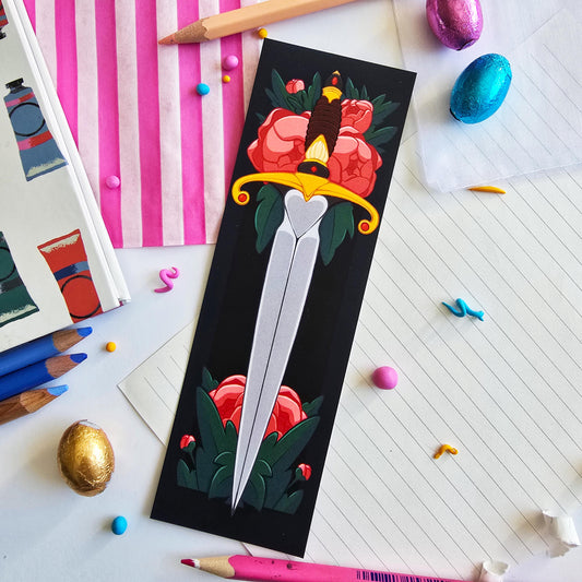 Fantasy Dagger & Flowers Bookmark