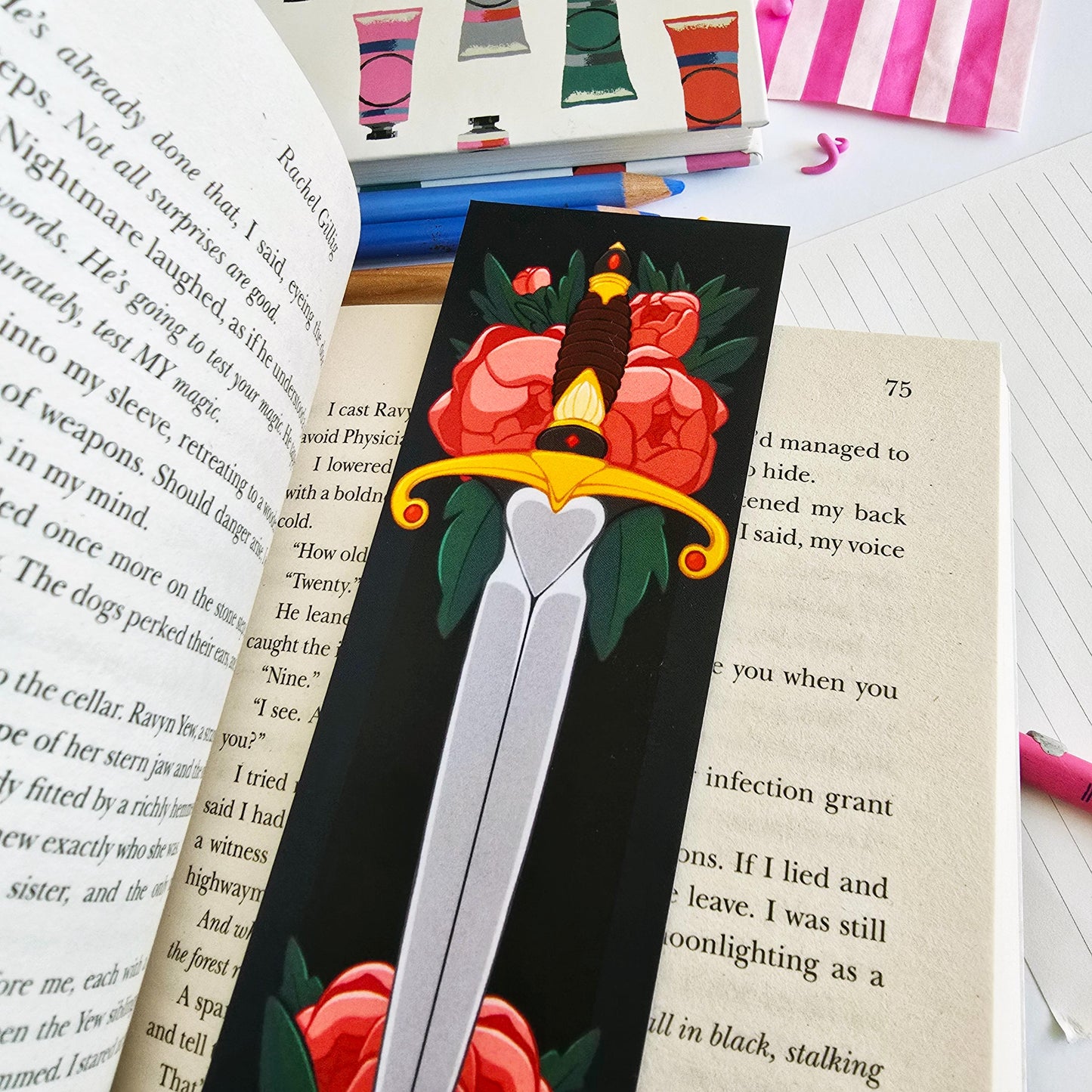 Fantasy Dagger & Flowers Bookmark