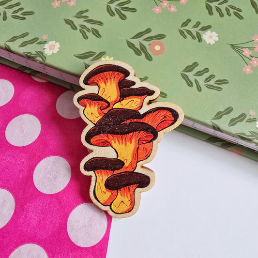 Jack-O-Lantern Mushroom Wooden Magnet