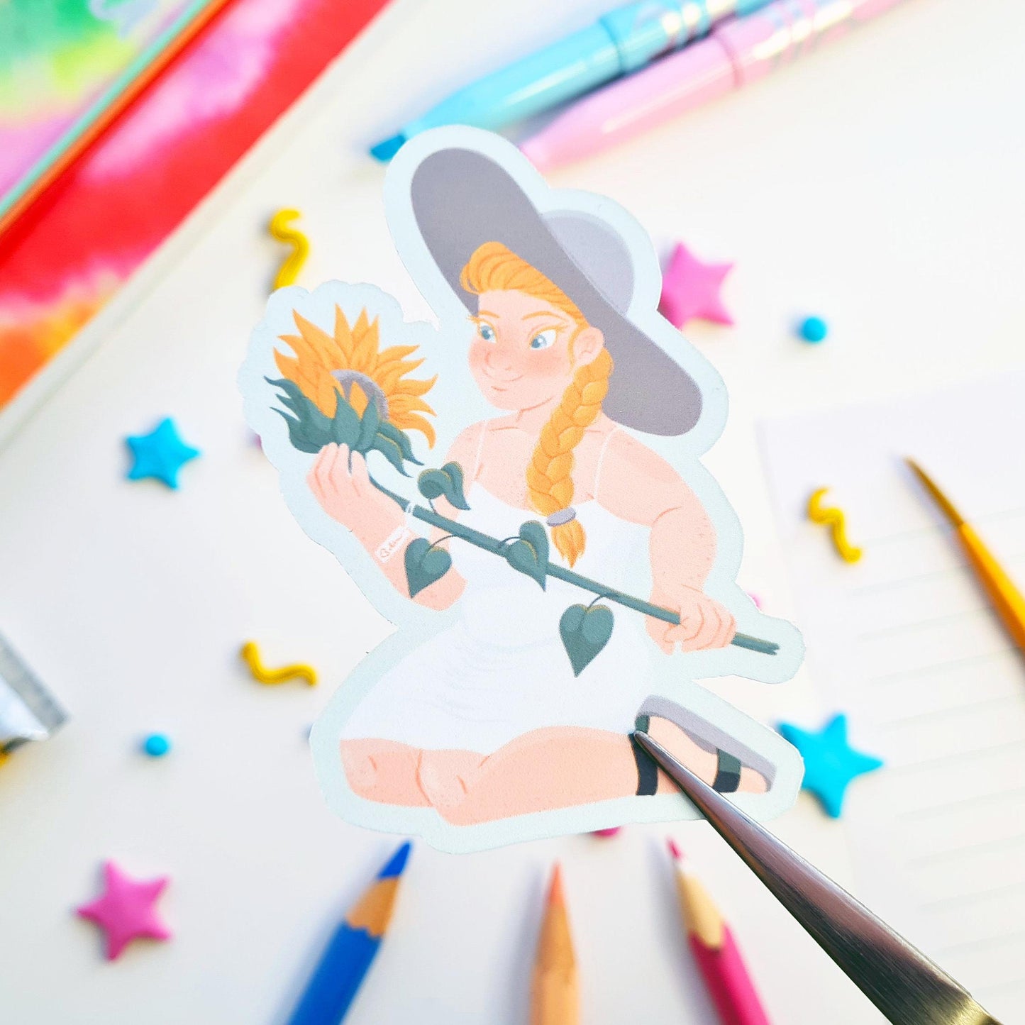 Summer Sunflower Girl Sticker
