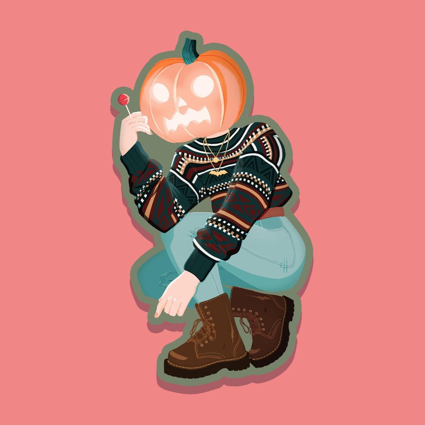 Pumpkin Head Babe Sticker