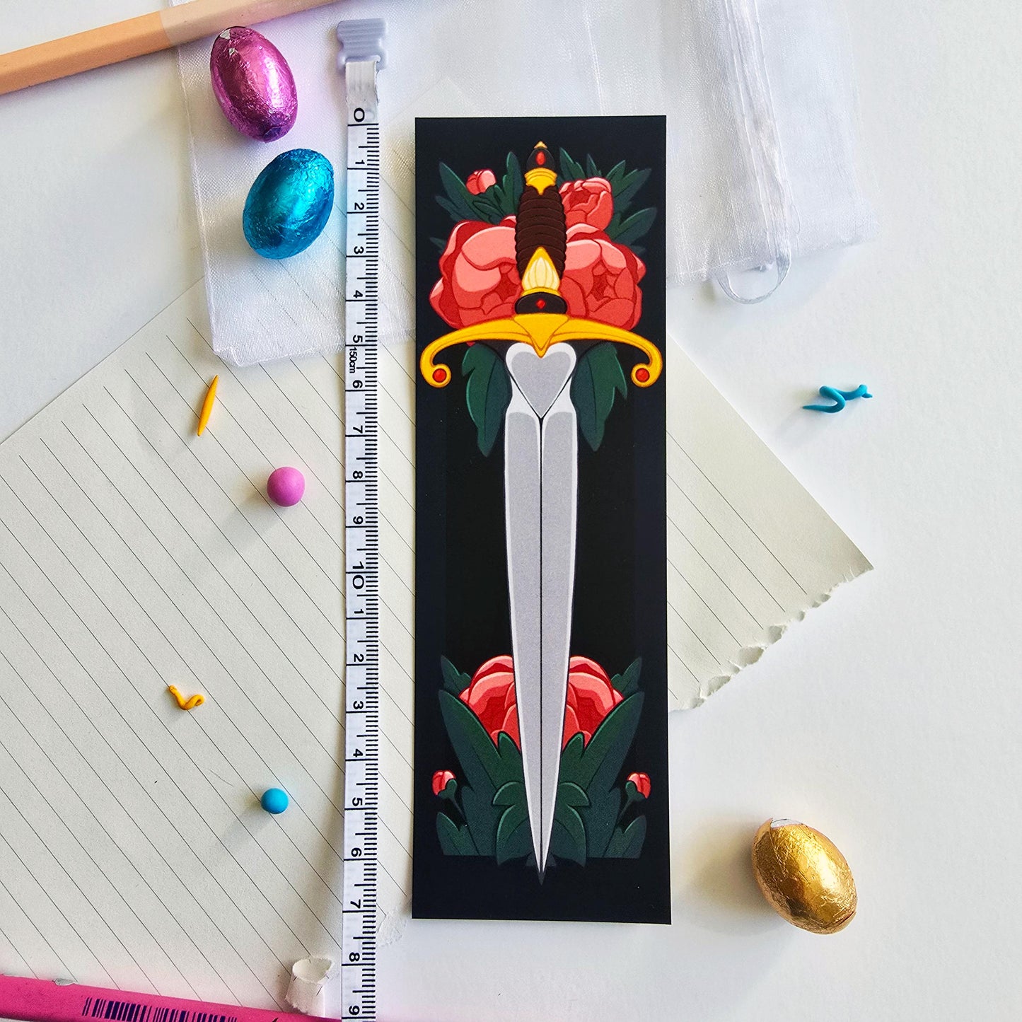 Fantasy Dagger & Flowers Bookmark