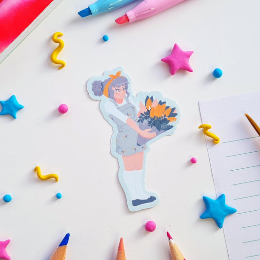 Spring Floral Girl Vinyl Sticker
