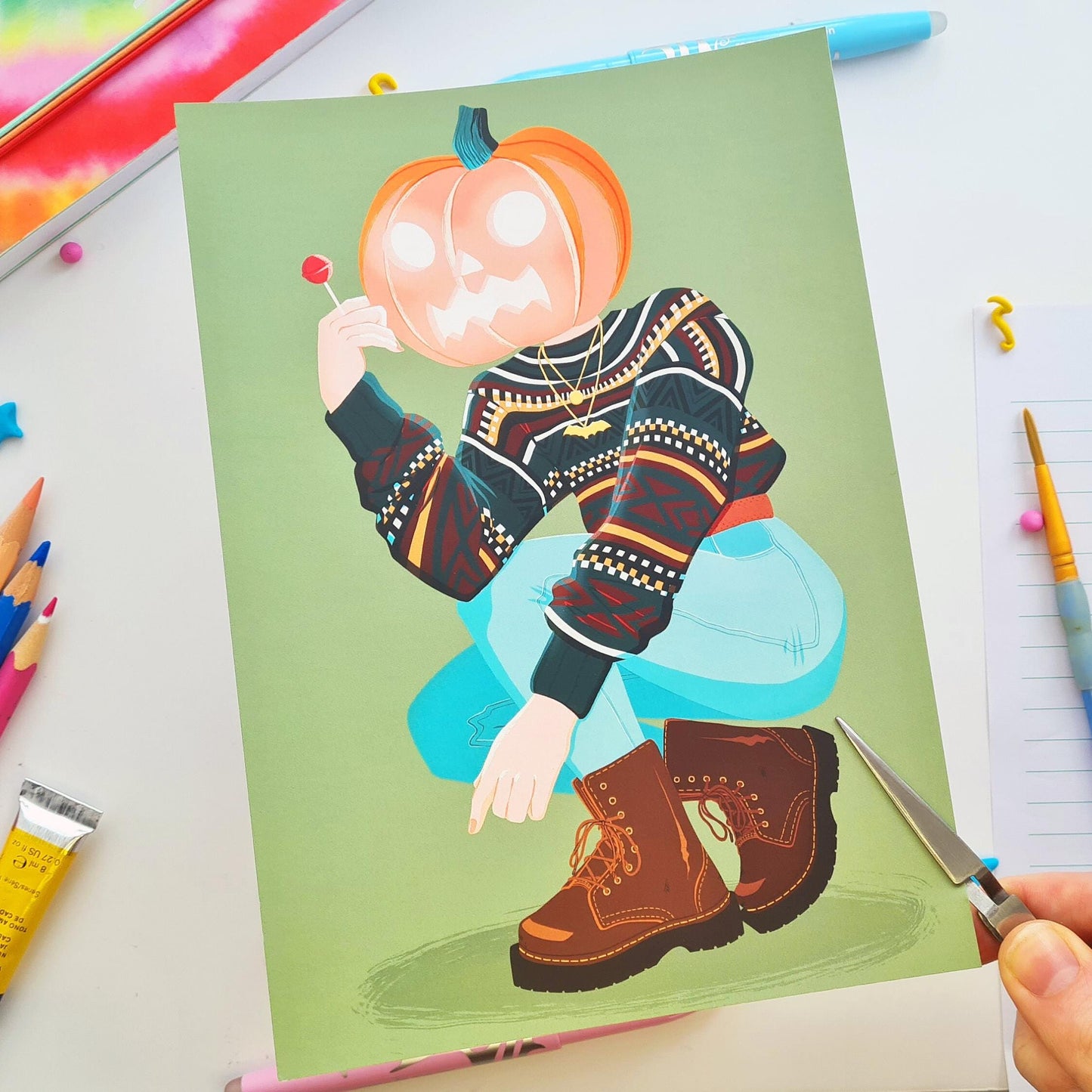 Pumpkin Head Girl Art Print