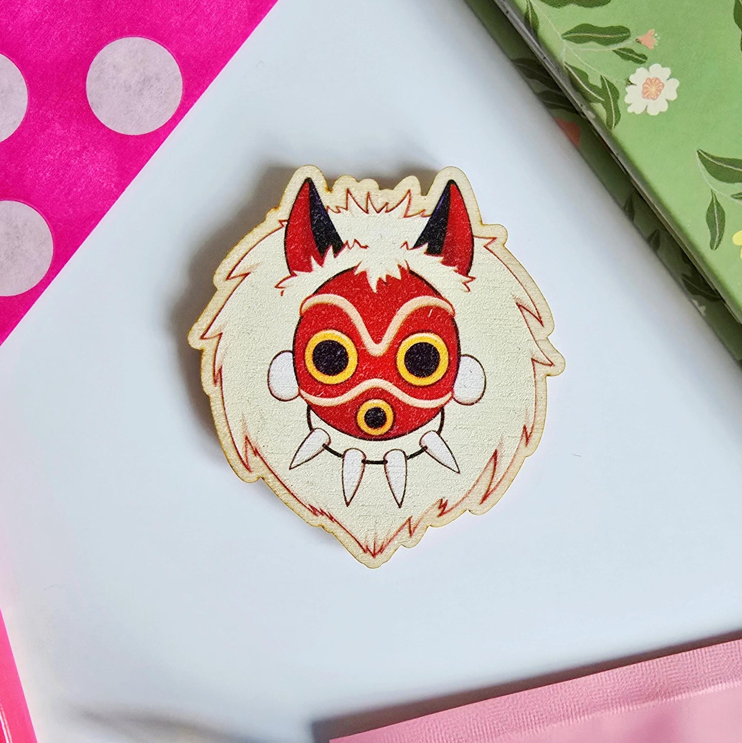 Princess Mononoke Wolf Mask Wooden Magnet