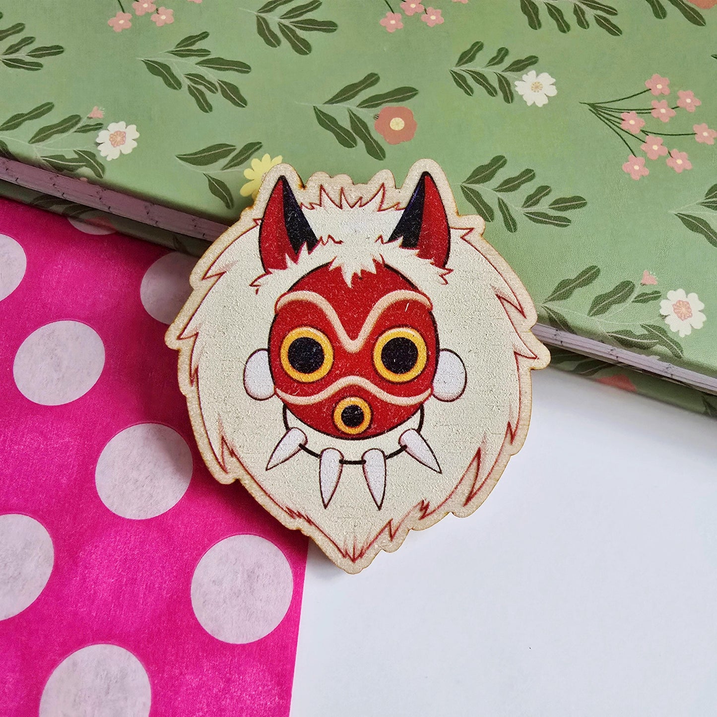 Princess Mononoke Wolf Mask Wooden Magnet