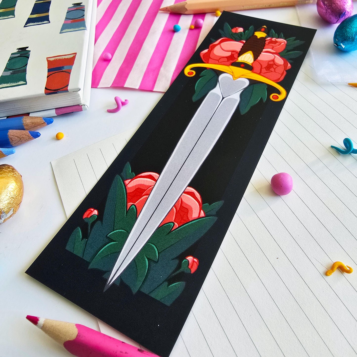 Fantasy Dagger & Flowers Bookmark