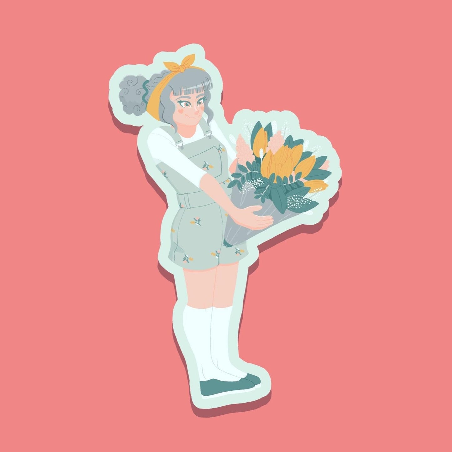 Spring Floral Girl Vinyl Sticker