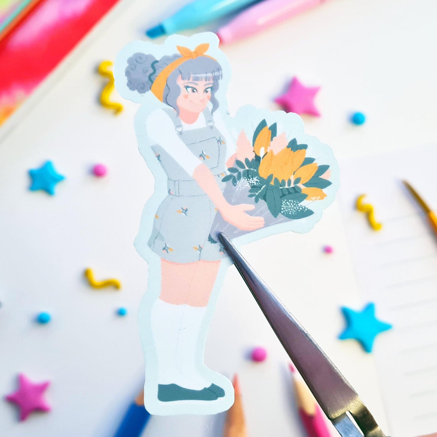 Spring Floral Girl Vinyl Sticker