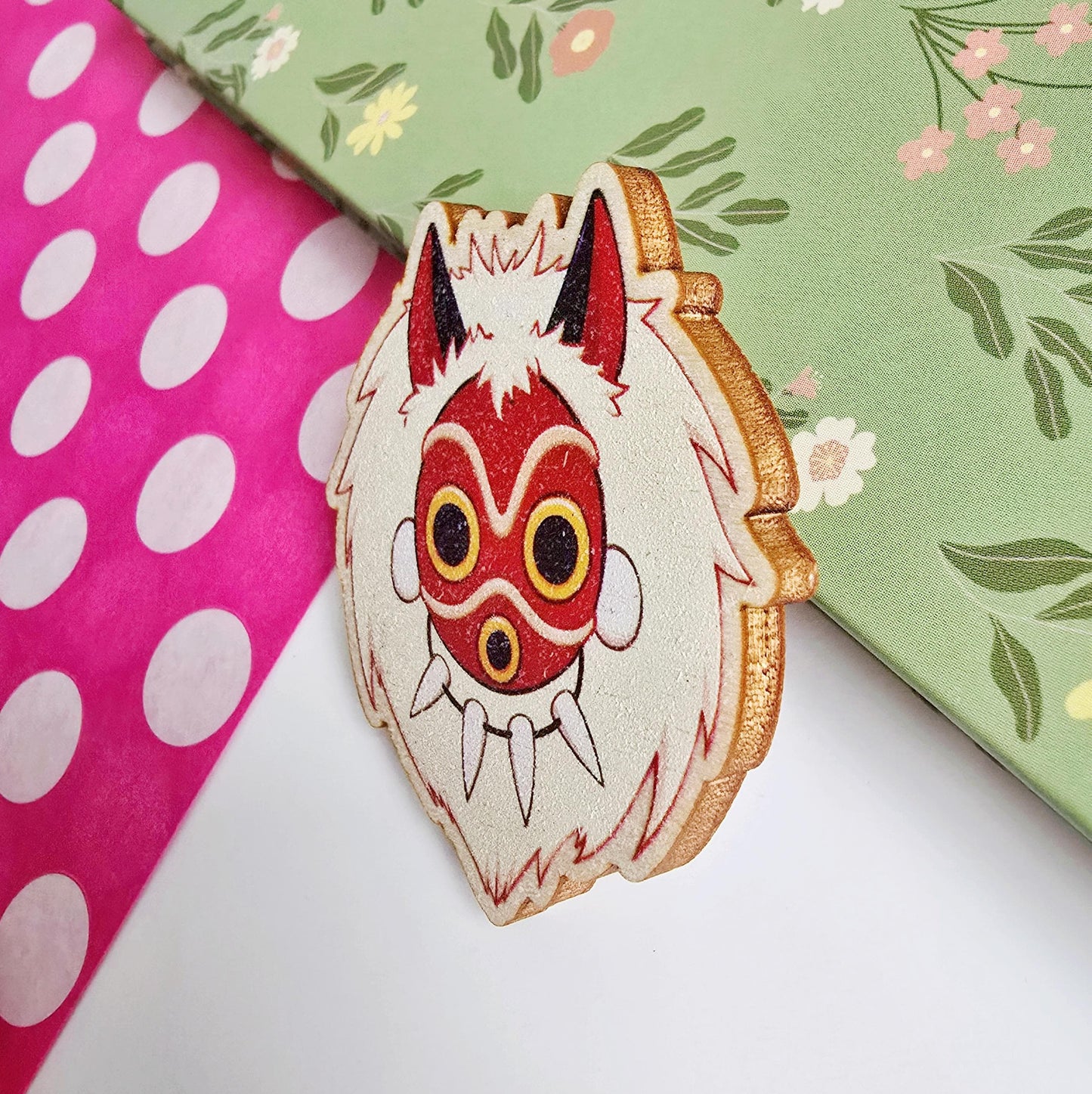 Princess Mononoke Wolf Mask Wooden Magnet